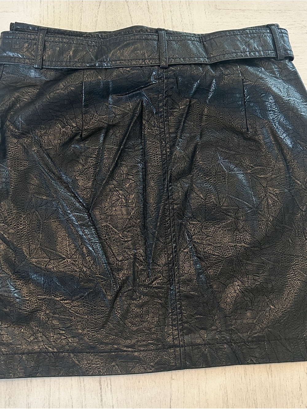 Shinestar Black Faux Leather Mini Skirt with Tie Belt - Picture 2 of 3